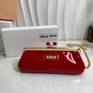 GWP Miu Miu Glossy Red Clutch with Gold Chain